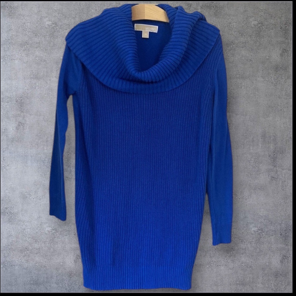 Michael Kors XS Blue Knit Long Sleeve Cowl Neck‎ Sweater Dress